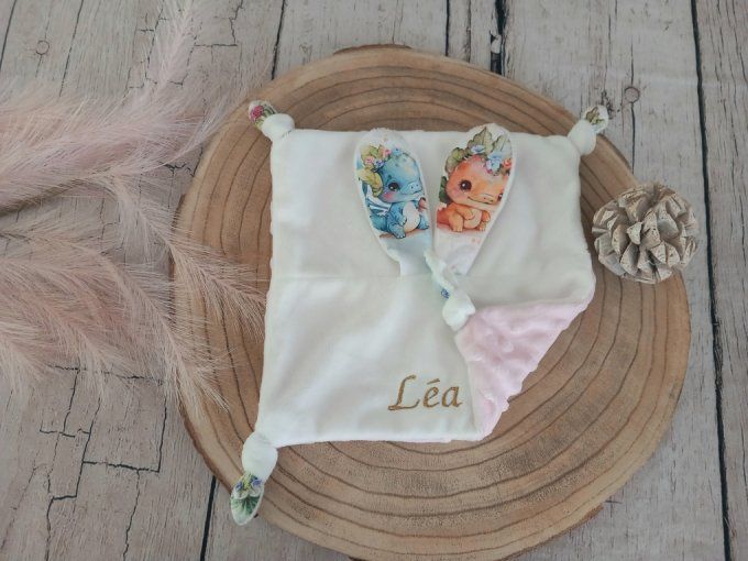 Doudou lapin dragons / minky rose