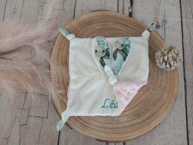 Doudou lapin tortue / minky rose