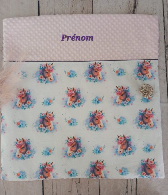 Couverture personnalisée bébé cheval / minky rose