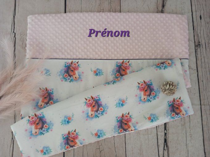 Couverture personnalisée bébé cheval / minky rose