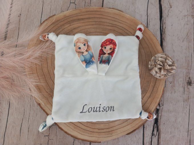 Doudou lapin princesses / minky bleu clair