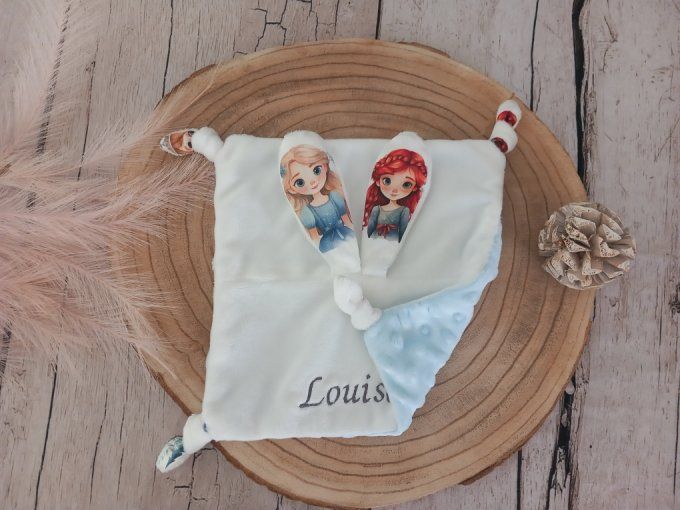 Doudou lapin princesses / minky bleu clair