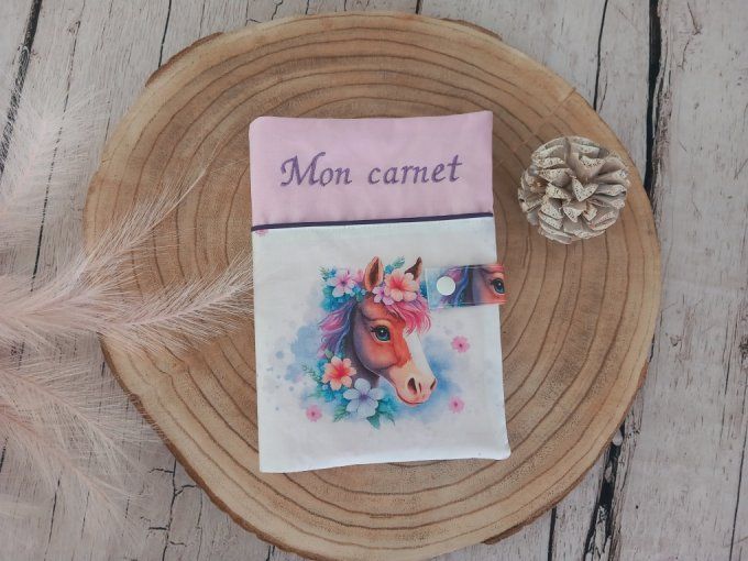 Protège carnet de santé cheval / uni rose clair