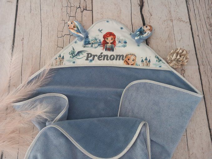 Cape de bain princesses / micro-éponge bambou bleue