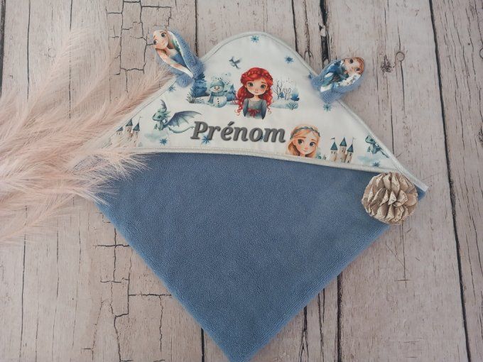 Cape de bain princesses / micro-éponge bambou bleue