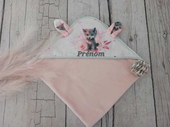 Cape de bain louve / micro-éponge bambou rose
