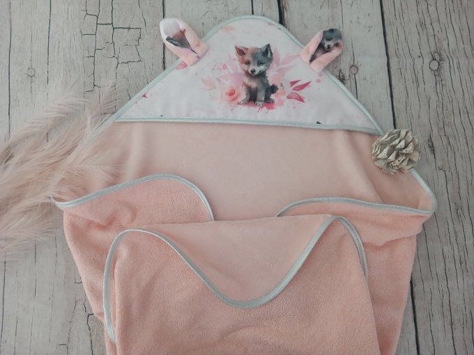 Cape de bain louve / micro-éponge bambou rose