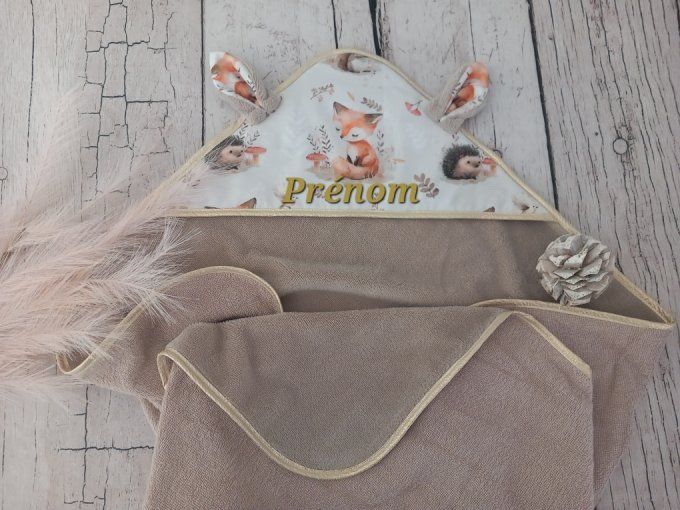 Cape de bain animaux de la forêt / micro-éponge bambou taupe
