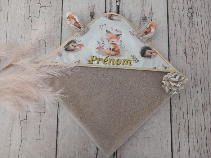 Cape de bain animaux de la forêt / micro-éponge bambou taupe