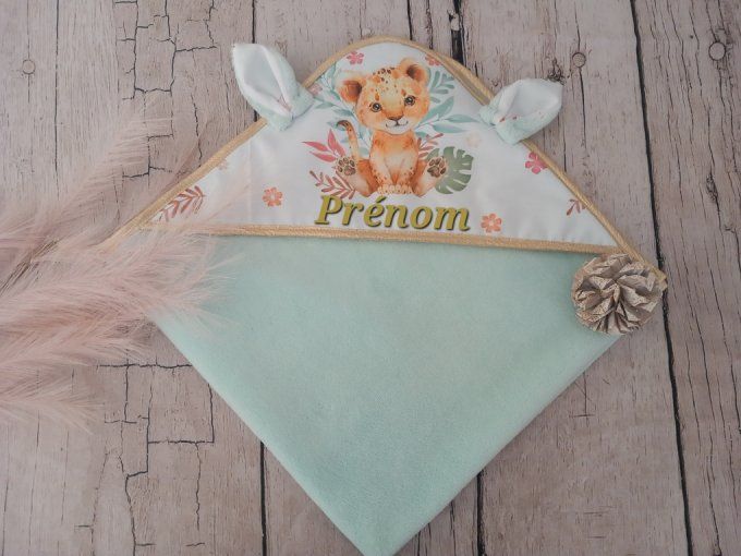 Cape de bain lion fleur / micro-éponge bambou verte