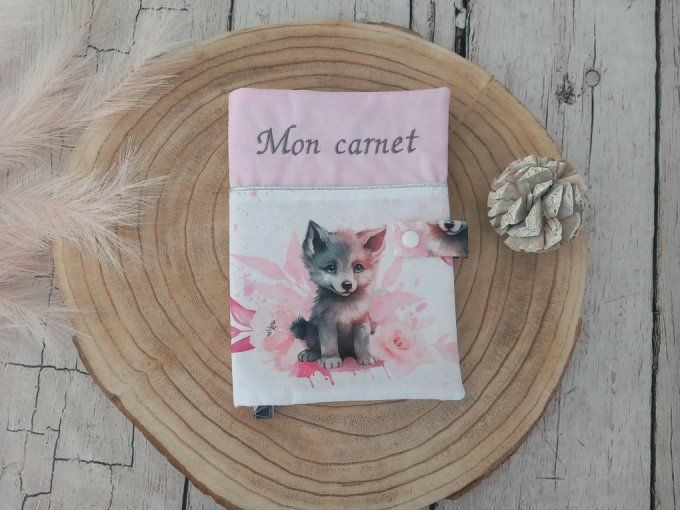 Protège carnet de santé louve / uni rose clair