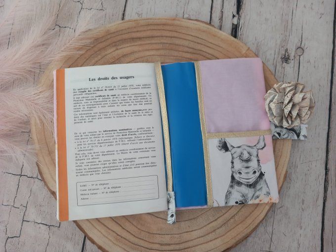 Protège carnet de santé savane corail / uni rose