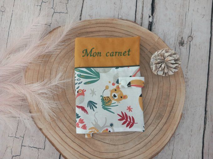 Protège carnet de santé jungle blanche / uni ocre