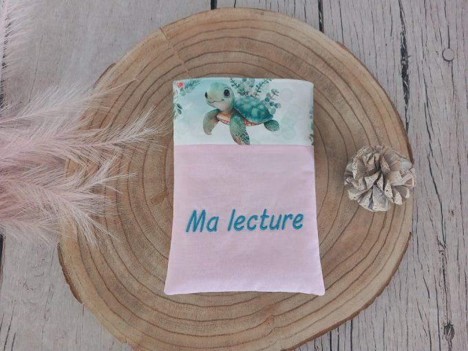 Pochette à livres tortue / uni rose clair