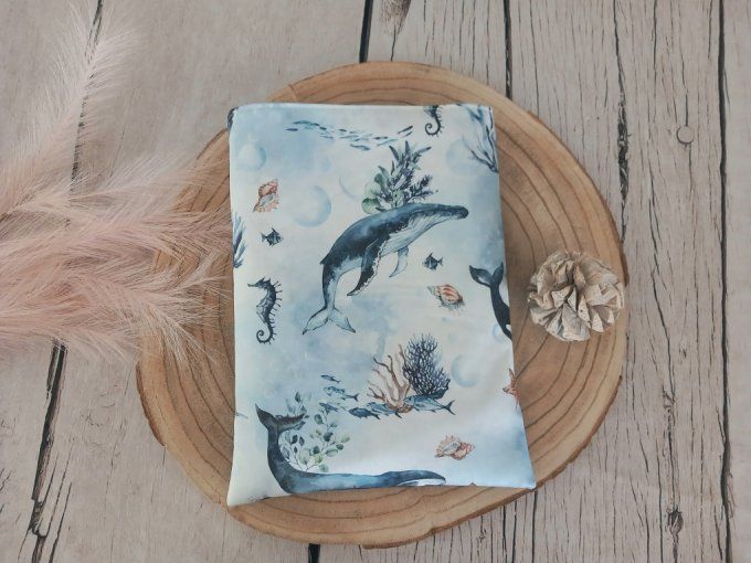 Pochette à livres baleines / uni bleu marine