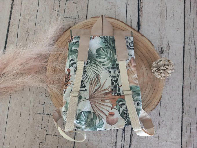 Sac à dos savane sable / uni beige / prénom kaki