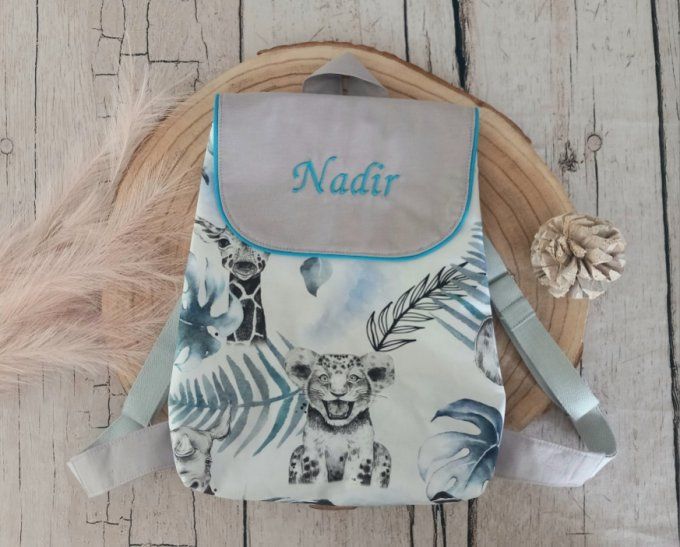 Sac à dos enfant savane bleue/uni gris