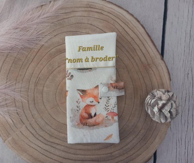 Protège livret de famille animaux de la forêt / uni écru