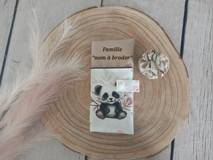 Protège livret de famille panda / uni beige