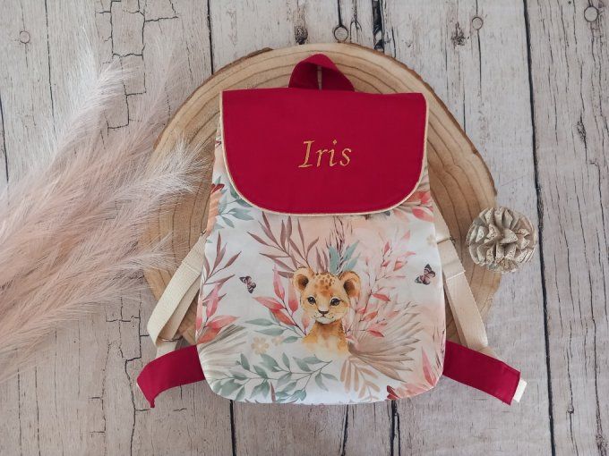 Sac à dos enfant animaux marrons / uni rouge foncé