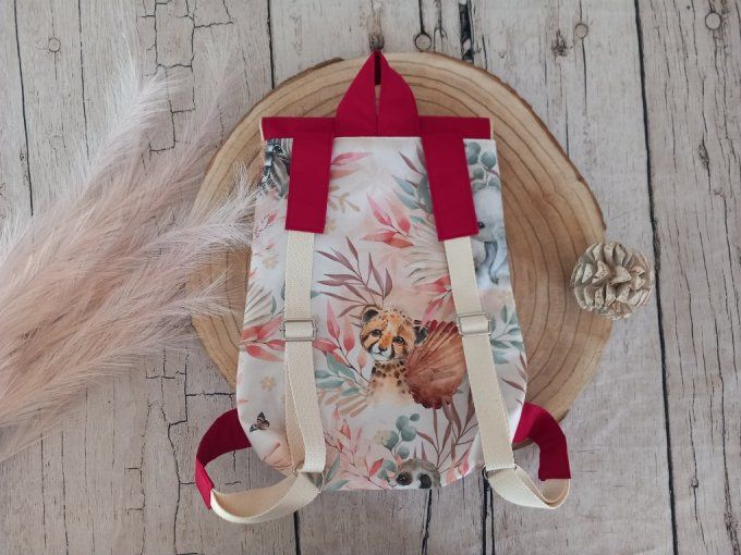 Sac à dos enfant animaux marrons / uni rouge foncé