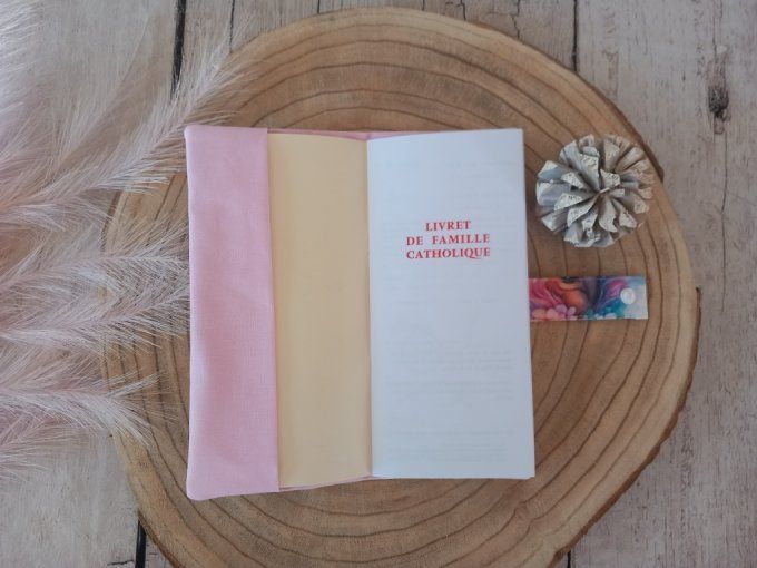 Protège livret de famille cheval / uni rose clair