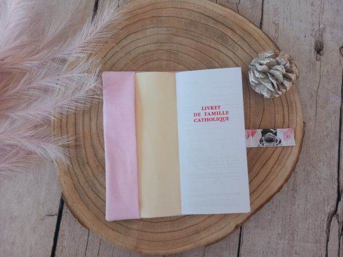Protège livret de famille savane rose / uni rose clair