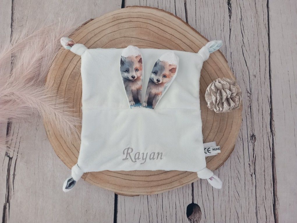 Doudou lapin loup / minky vert