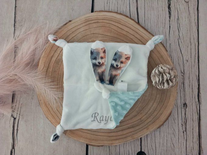 Doudou lapin loup / minky vert