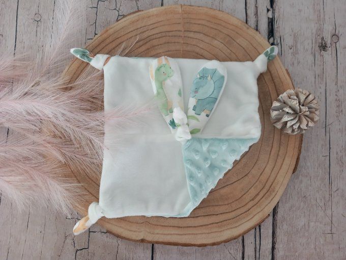Doudou lapin dino vert / uni vert clair