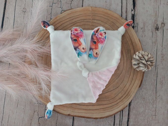 Doudou lapin cheval / minky rose