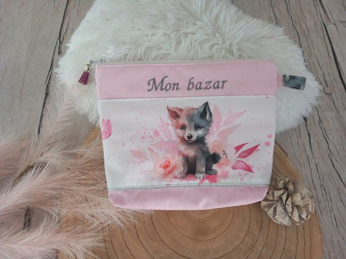Trousse de toilette louve / uni rose clair