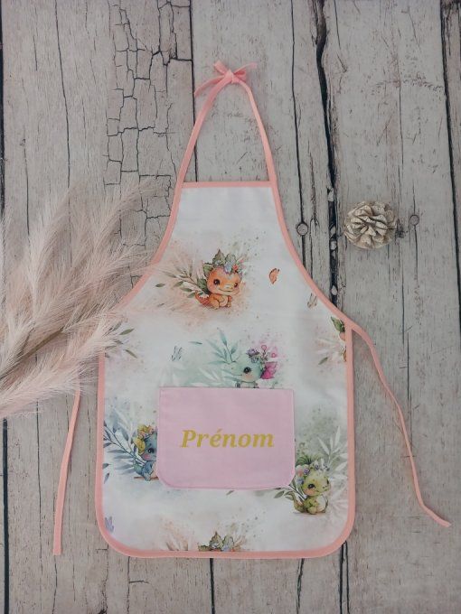 Tablier enfant dragons / uni rose clair