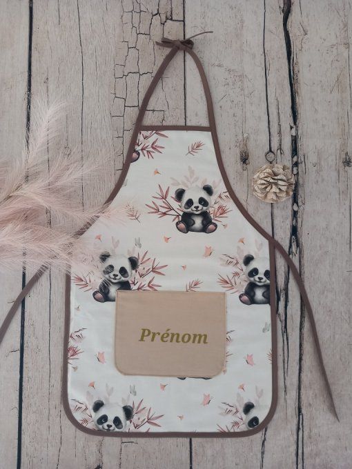 Tablier enfant panda / uni beige