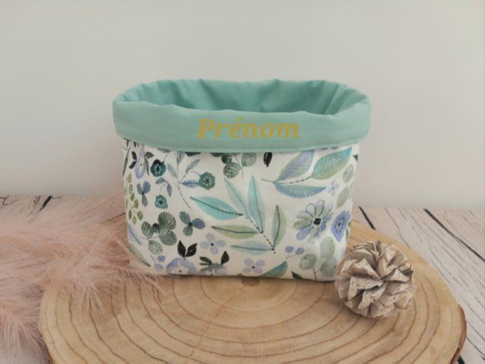 Panière à couches fleurs bleues / uni vert clair