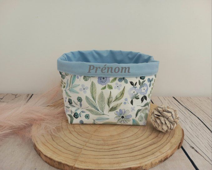 Panière à couches fleurs bleues / uni bleu clair