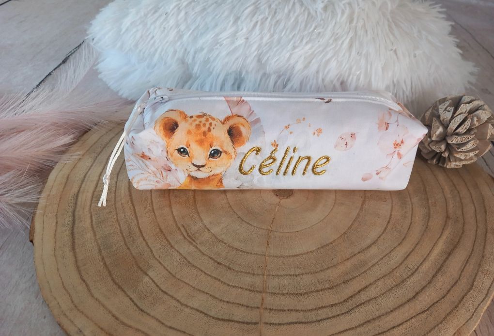 Trousse d'école animaux beiges / uni rose clair