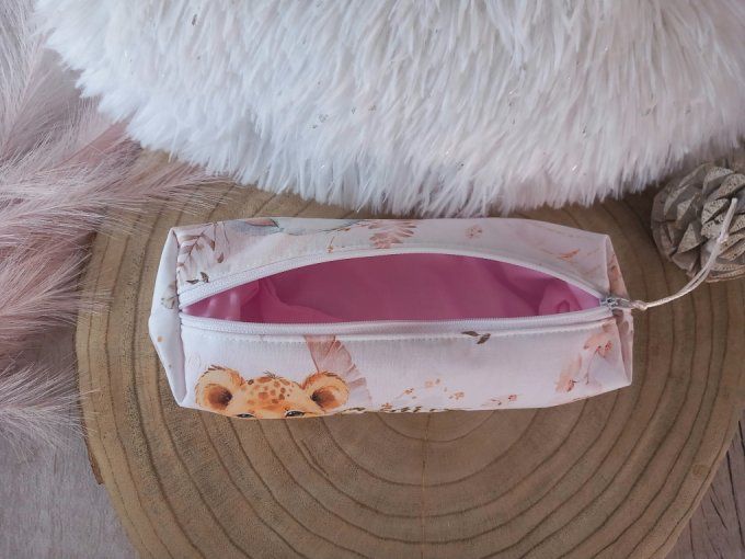 Trousse d'école animaux beiges / uni rose clair
