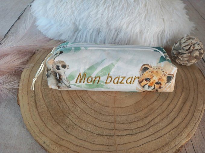Trousse d'école animaux verts / uni vert clair