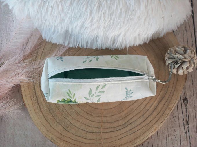 Trousse d'école crocodile / tissu uni vert clair