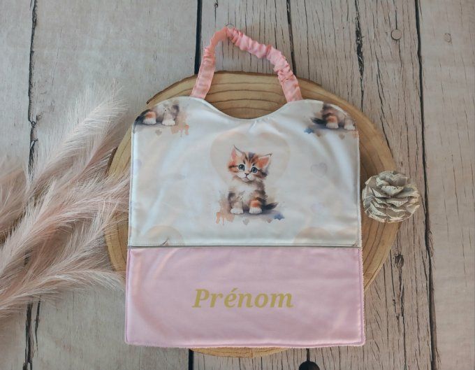 Grand bavoir élastique chat / uni rose clair
