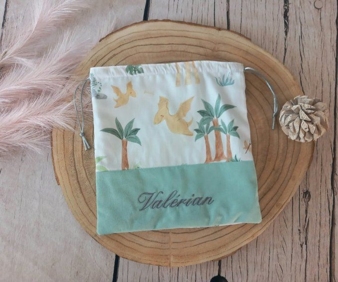 Pochon dino vert / uni vert clair