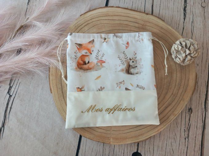 Pochon animaux de la forêt / uni écru