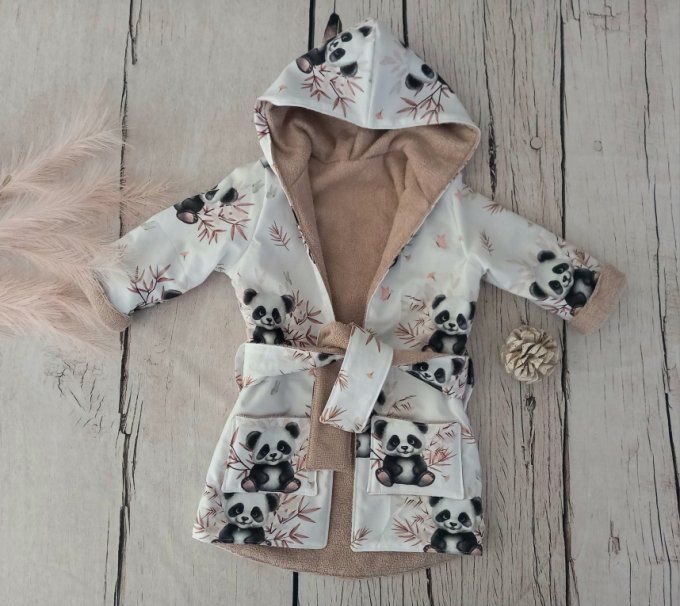 Peignoir panda / micro-éponge bambou taupe
