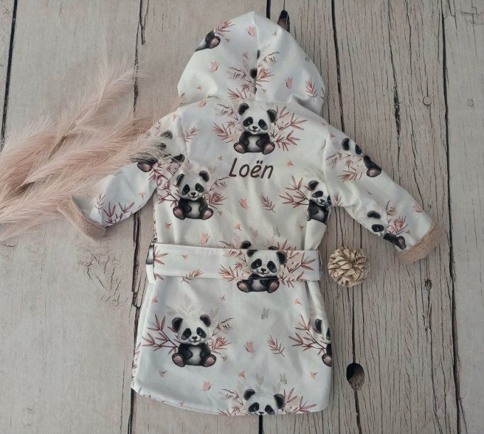Peignoir panda / micro-éponge bambou taupe