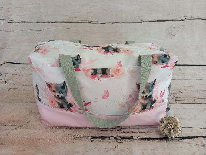 Sac à langer louve / uni rose clair