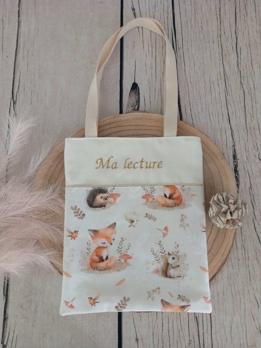Tote bag enfant animaux de la forêt / uni écru