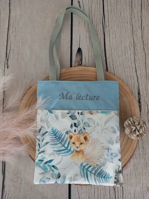 Tote bag animaux bleus / uni bleu clair