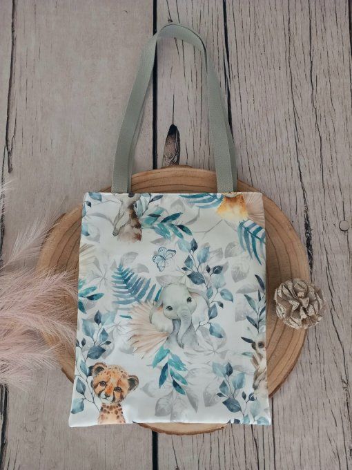 Tote bag animaux bleus / uni bleu clair