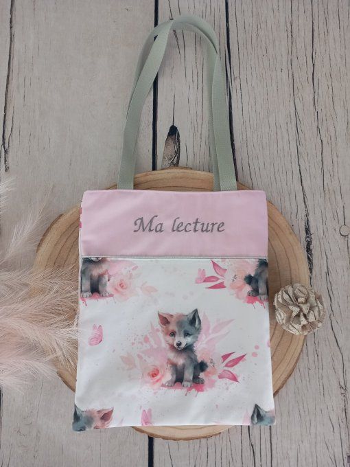 Tote bag enfant louve / uni rose clair